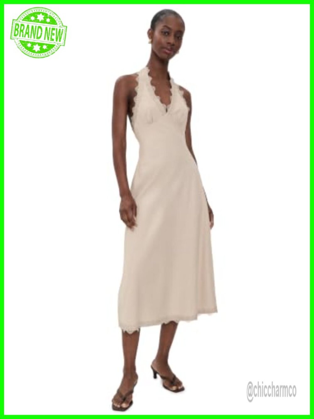 Lioness Stars Align Midi Dress Linen Halter Fit & Flare